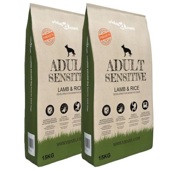 Petromila vidaXL Prémiové krmivo pre psov Adult Sensitive Lamb & Rice, 2 ks, 30 kg