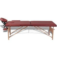 Vidaxl Červený skladací masážny stôl s 2 zónami a dreveným rámom