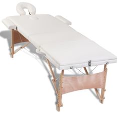Petromila vidaXL Krémovo biely skladací masážny stôl, 3 zóny, drevený rám