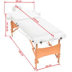 shumee 2-dielny sklápací masérsky stôl,10 cm hrubý, biely