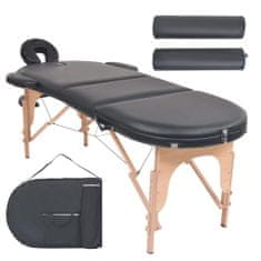 Vidaxl Skladací masážny stôl, 4 cm hrubý, 2 podložky, oválny, čierny
