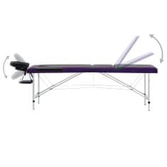 Vidaxl Skladací masážny stôl s 3 zónami, hliník, čierno fialový