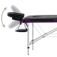 Vidaxl Skladací masážny stôl s 3 zónami, hliník, čierno fialový