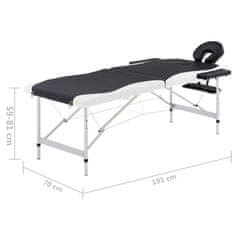 Vidaxl 2-zónový skladací masážny stôl čierno-biely hliníkový