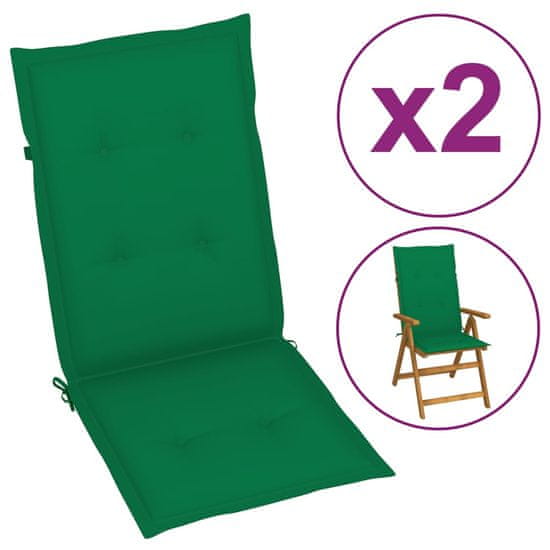Vidaxl Podložky na záhradné stoličky 2 ks, zelené 120x50x3 cm