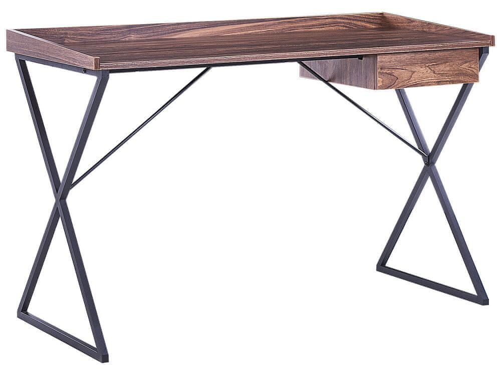 Beliani Písací stôl so zásuvkou 120 x 54 cm tmavé drevo/čierna NOXON