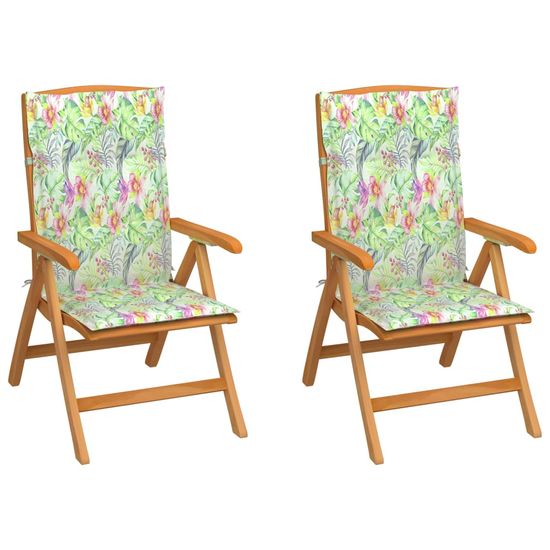 Vidaxl Záhradné stoličky 2 ks podložky s listovým vzorom tíkový masív