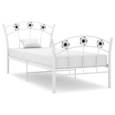 Vidaxl Rám postele s futbalovým dizajnom biely kov 90x200 cm