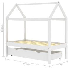 Vidaxl Detský posteľný rám so zásuvkou biely 70x140 cm borovica