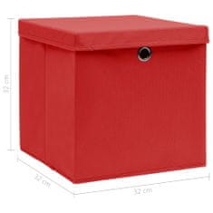 Vidaxl Úložné boxy s vrchnákmi 10 ks červené 32x32x32 cm látkové