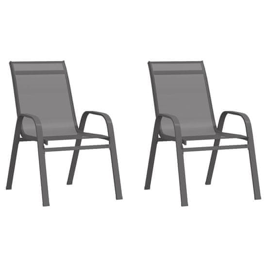 Vidaxl Stohovateľné záhradné stoličky 2 ks sivé textilénová látka