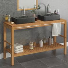 Vidaxl Kúpeľňová skrinka s 2 umývadlami, teakové drevo, čierny mramor