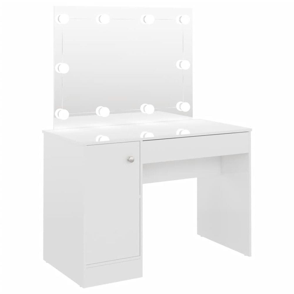 Vidaxl Toaletný stolík s LED svetlami 110x55x145 cm MDF lesklý biely
