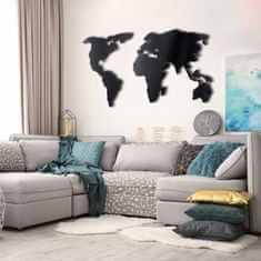 Hanah Home Kovová dekorácia na stenu Mapa sveta 85x170 cm čierna