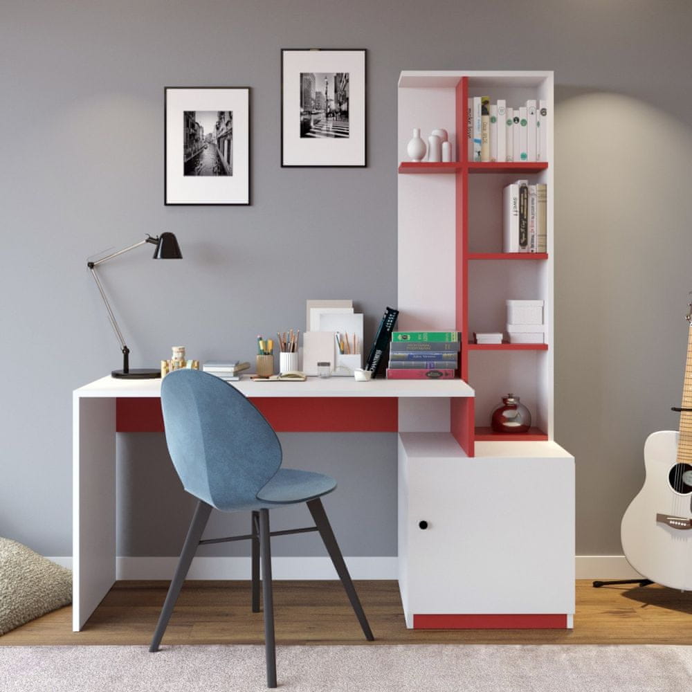 Hanah Home Písací stôl s regálom Masi biely/červený