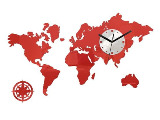 ModernClock 3D nalepovacie hodiny Mapa sveta červené