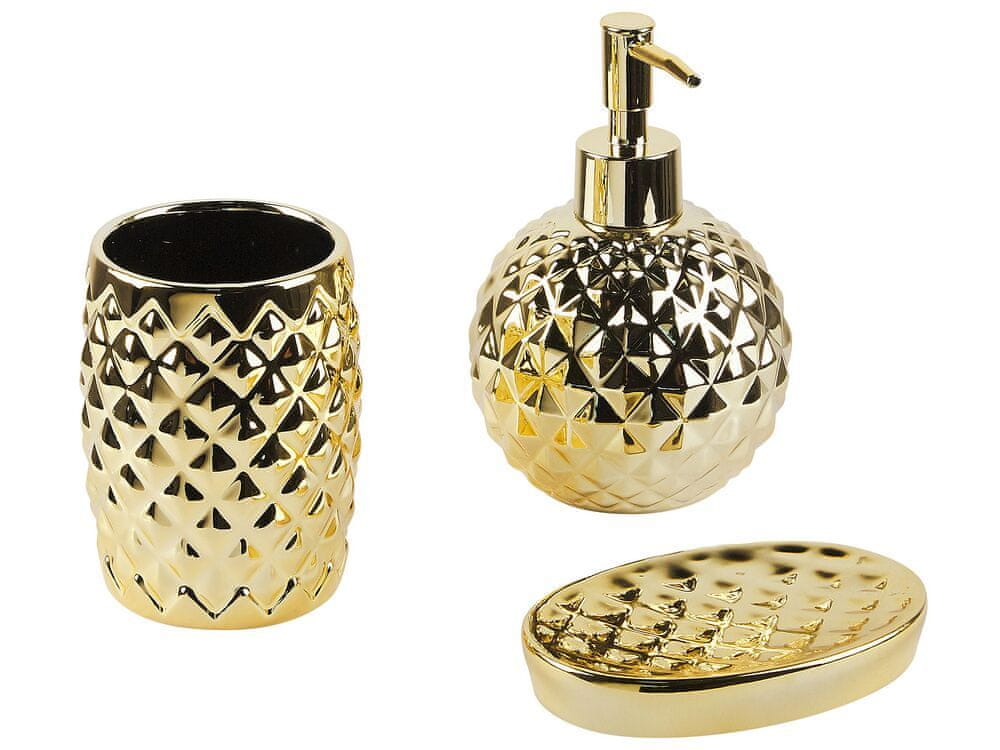 Beliani 3-dielna keramická súprava kúpeľňových doplnkov zlatá ANACO