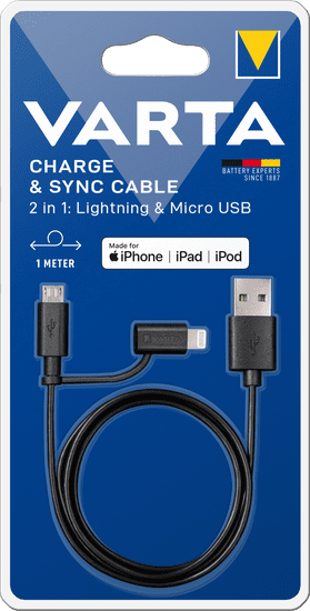 VARTA 2in1 Charge & Sync Cable MicroUSB + Lightning 57943101401