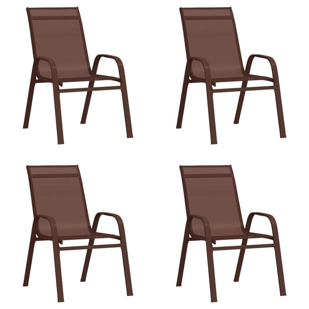 Vidaxl Stohovateľné záhradné stoličky 4 ks hnedé textilénová látka