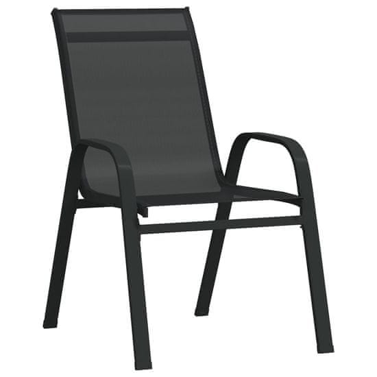 Vidaxl Stohovateľné záhradné stoličky, 2 ks, čierny plastový textilén