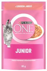 Purina ONE Junior mini filetky s lososom a mrkvou v šťave 24x85 g