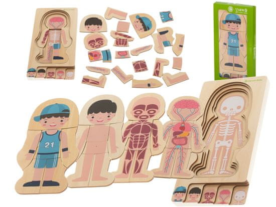 WOWO Vrstvené Drevené Puzzle Tela - Montessori Vzdelávacia Hračka pre Chlapcov