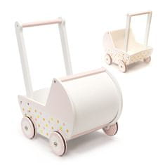 Ikonka Detský kočík pre bábiky gondola drevený kočík ružový
