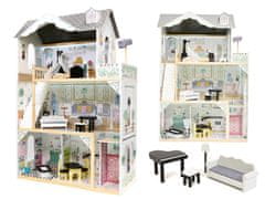 Ikonka Drevený domček pre bábiky z MDF + nábytok 122cm XXL LED