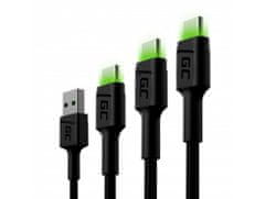Green Cell KABGCSET01 sada 3 rýchlonabíjacích káblov Ray USB-C 30/120/200cm zelená LED