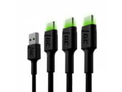 Green Cell KABGCSET02 set 3 rýchlonabíjacích káblov Ray USB-C 120 cm zelená LED