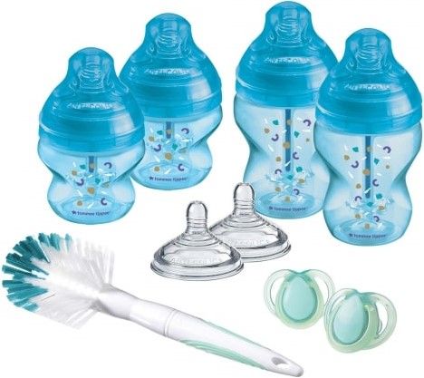 Tommee Tippee Sada dojčenských fľaštičiek C2N ANTI-COLIC s kefou Blue