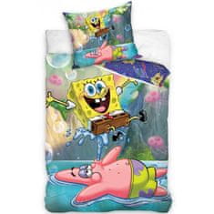 Carbotex Bavlnené posteľné obliečky SpongeBob - Patrik robí vodotrysk