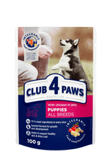 Club4Paws Premium Kapsičky pre šteniatka, pre malé plemená s kuracím mäsom v želé 20+4 (24x100g)
