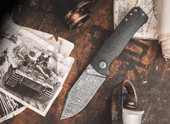 Böker Manufaktur 111103DAM Tiger-Damascus vreckový nôž 8,5 cm, damašek, čierna, Micarta