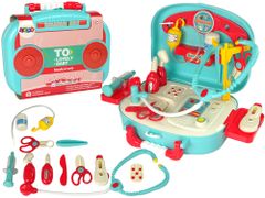 Lean-toys Kufrík pre malého lekára tyrkysový Stetoskop nožnice