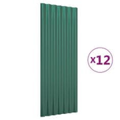Vidaxl Strešné panely 12 ks práškovaná oceľ zelená 100x36 cm
