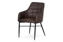 Autronic Jedálenská stolička, poťah hnedá látka v dekor vintage kože, kovová podnož, černý matný lak AC-9990 BR3