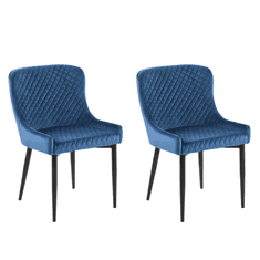 Beliani Jedálenská súprava 2 stoličky modrý zamat SOLANO