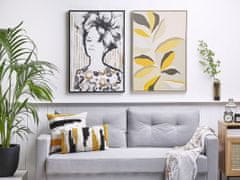 Beliani Nástenná maľba s motívom listov 63 x 93 cm béžová / žltá FICUZZA