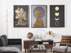 Beliani Zarámovaná maľba na plátne fázy Mesiaca 63 x 93 cm čierna / zlatá CAMERI