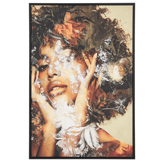 Beliani Nástenná maľba na plátne v ráme žena a kvety 63 x 93 cm viacfarebné CIVAGO