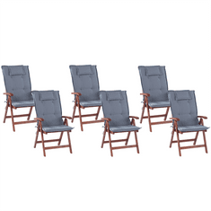 Beliani Sada 6 záhradných stoličiek s modrými vankúšmi TOSCANA