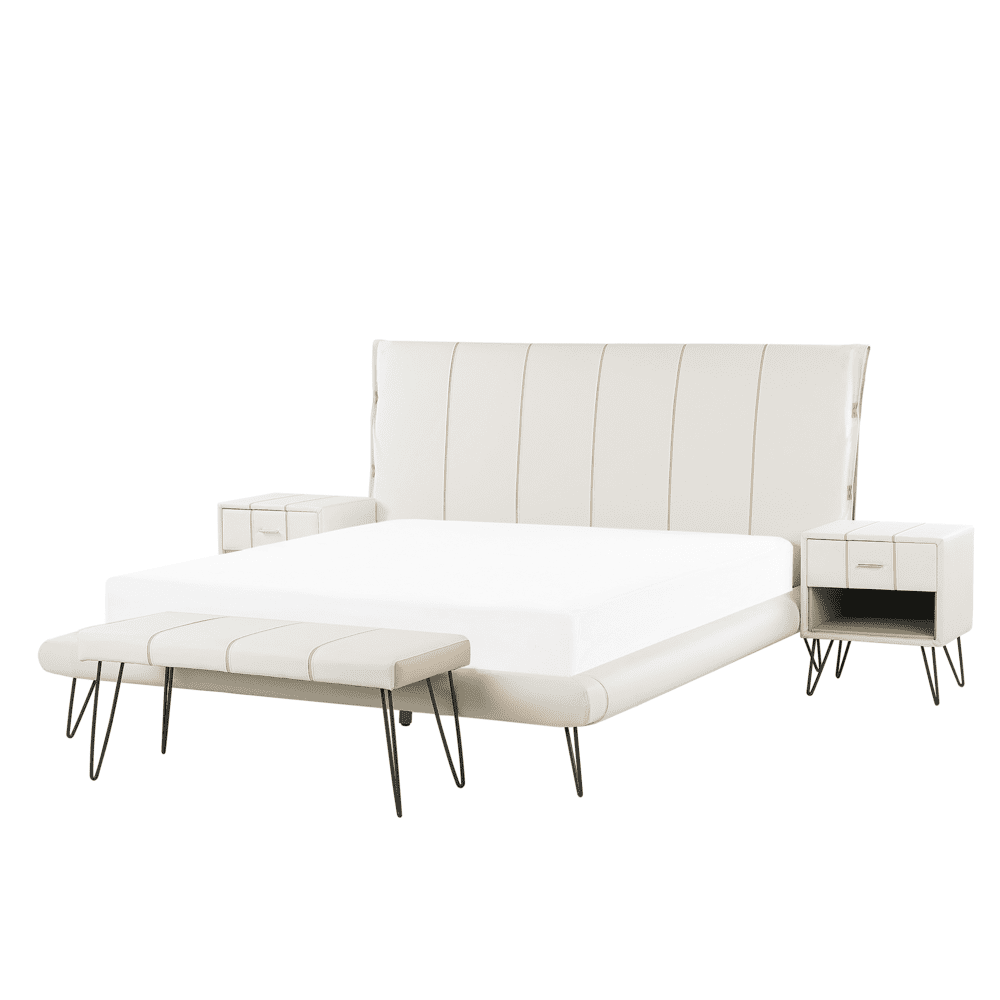 Beliani Súprava nábytku do spálne eko-koža 160 x 200 cm biela BETIN