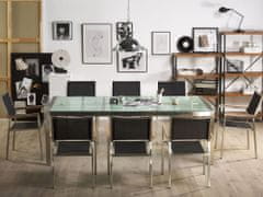 Beliani Sada záhradného nábytku stôl so sklenenou doskou 220 x 100 cm 8 čiernych stoličiek GROSSETO