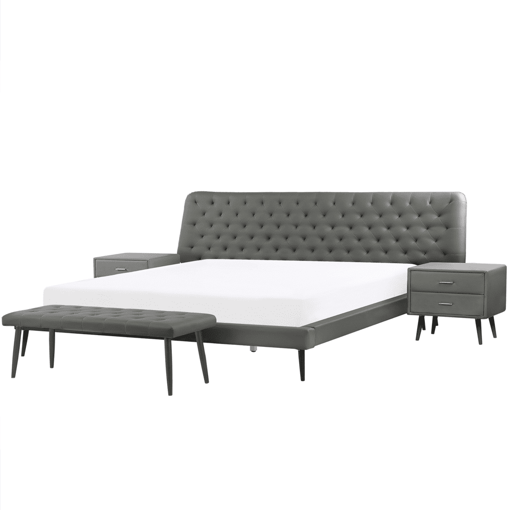 Beliani Súprava nábytku do spálne eko-koža 180 x 200 cm sivá ESSONNE