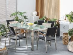 Beliani Sada záhradného nábytku stôl s bielou sklenenou doskou 180 x 90 cm 6 čiernych ratanových stoličiek GROSSETO