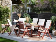 Beliani 6 miestna sada záhradného nábytku stôl a stoličky s bielymi vankúšmi TOSCANA
