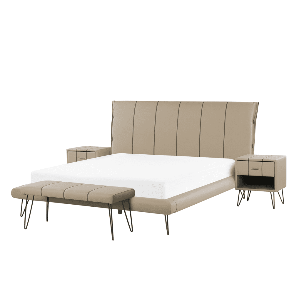 Beliani Súprava nábytku do spálne eko-koža 160 x 200 cm béžová BETIN