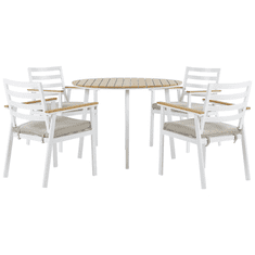 Beliani Súprava záhradného stola a 4 bielych stoličiek s béžovými poduškami CAVOLI