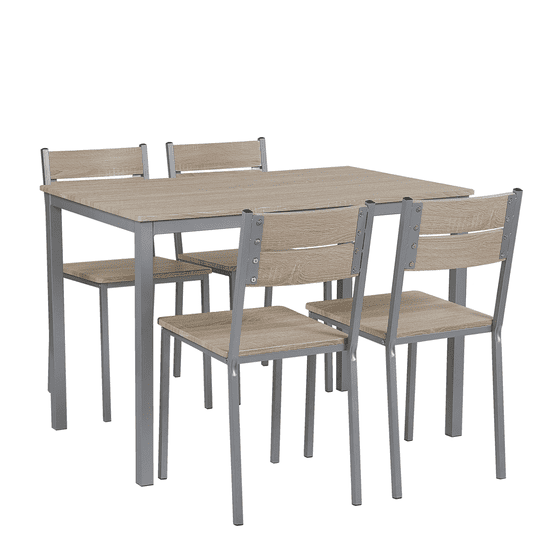 Beliani Jedálenská súprava stôl a 4 stoličky svetlé drevo s bielou BLUMBERG